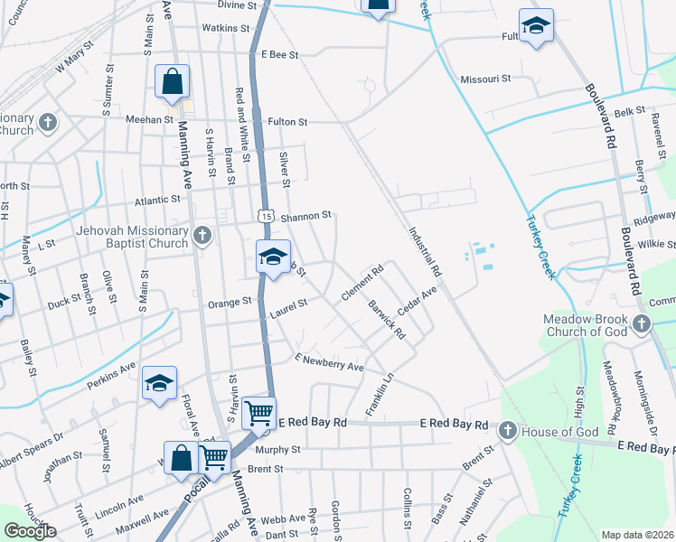 map of restaurants, bars, coffee shops, grocery stores, and more near 720 Barwick Road in Sumter