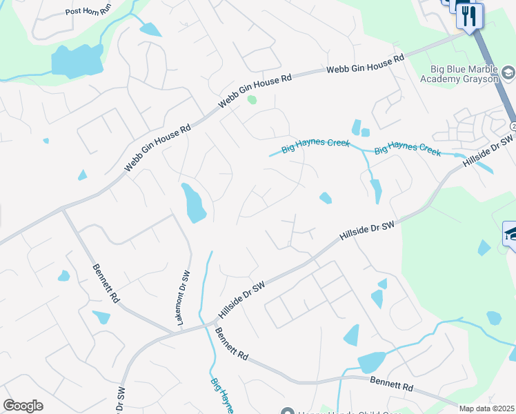map of restaurants, bars, coffee shops, grocery stores, and more near 1685 Great Oaks Drive in Lawrenceville