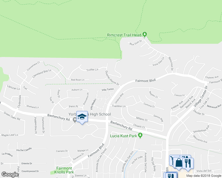 map of restaurants, bars, coffee shops, grocery stores, and more near 20000 Villa Torino in Yorba Linda