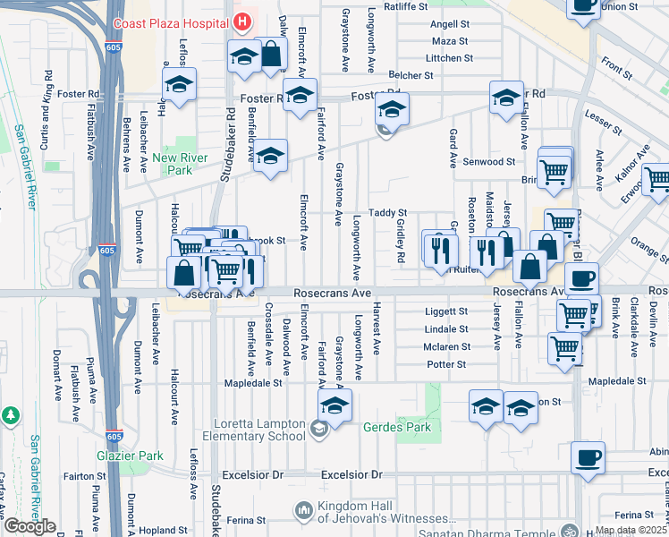 map of restaurants, bars, coffee shops, grocery stores, and more near 14109 Graystone Avenue in Norwalk
