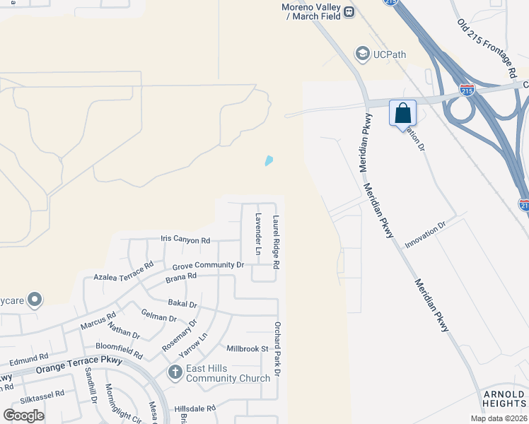 map of restaurants, bars, coffee shops, grocery stores, and more near 8215 Lavender Lane in Riverside