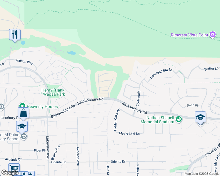 map of restaurants, bars, coffee shops, grocery stores, and more near 3984 Emerald Downs Drive in Yorba Linda