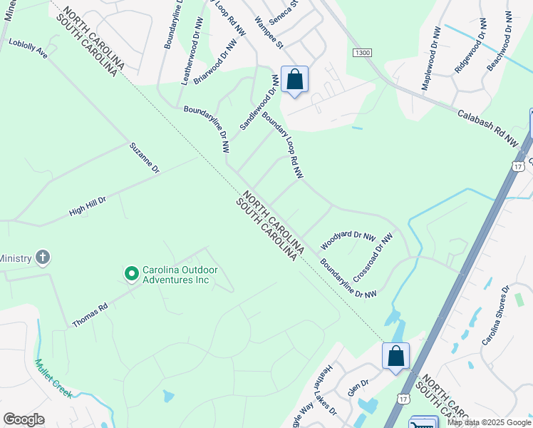 map of restaurants, bars, coffee shops, grocery stores, and more near 359 Boundaryline Drive Northwest in Calabash