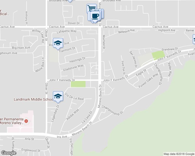 map of restaurants, bars, coffee shops, grocery stores, and more near in Moreno Valley