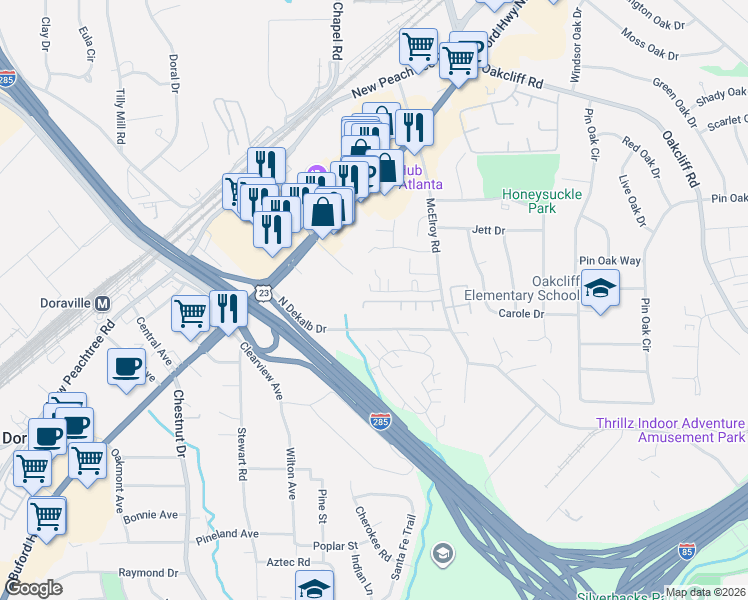 map of restaurants, bars, coffee shops, grocery stores, and more near 2925 Ashlyn Pointe Drive in Doraville