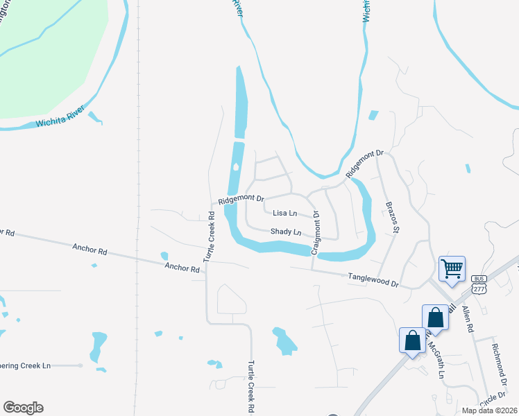 map of restaurants, bars, coffee shops, grocery stores, and more near 4525 Lisa Lane in Wichita Falls
