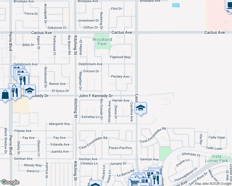 map of restaurants, bars, coffee shops, grocery stores, and more near 25851 Coriander Court in Moreno Valley