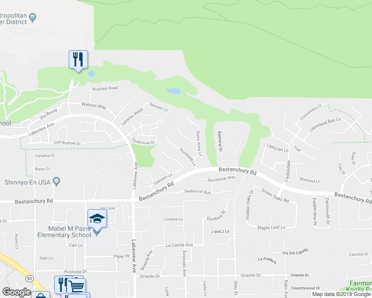 map of restaurants, bars, coffee shops, grocery stores, and more near 4064 Humboldt Lane in Yorba Linda