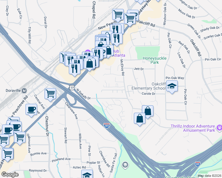 map of restaurants, bars, coffee shops, grocery stores, and more near 2980 Ashlyn Crest Court in Doraville