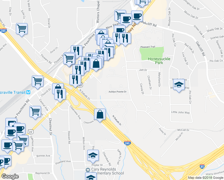 map of restaurants, bars, coffee shops, grocery stores, and more near 2936 Ashlyn Pointe Drive in Doraville