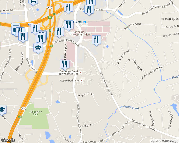 map of restaurants, bars, coffee shops, grocery stores, and more near 5523 Glenridge Park Northeast in Atlanta