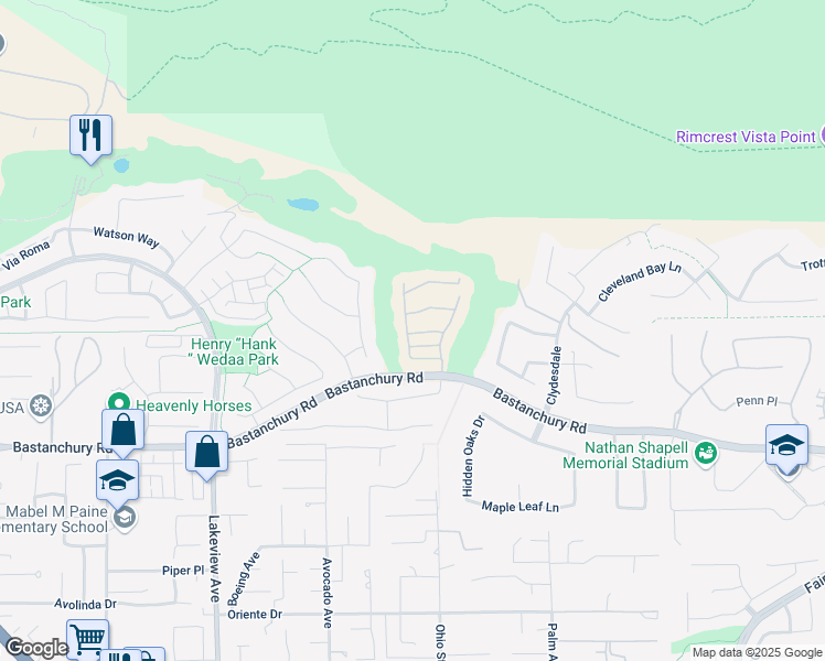 map of restaurants, bars, coffee shops, grocery stores, and more near 18933 Kentucky Downs Lane in Yorba Linda