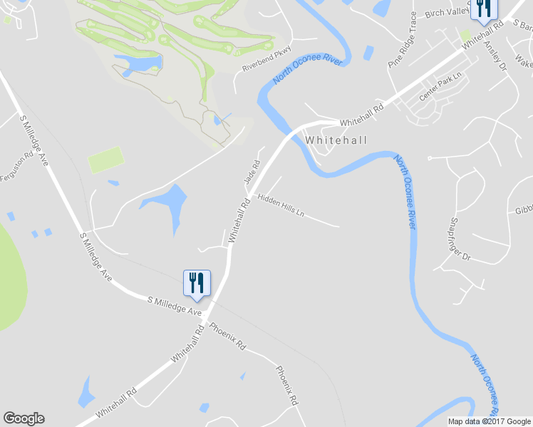 map of restaurants, bars, coffee shops, grocery stores, and more near 110 Hidden Hills Lane in Athens