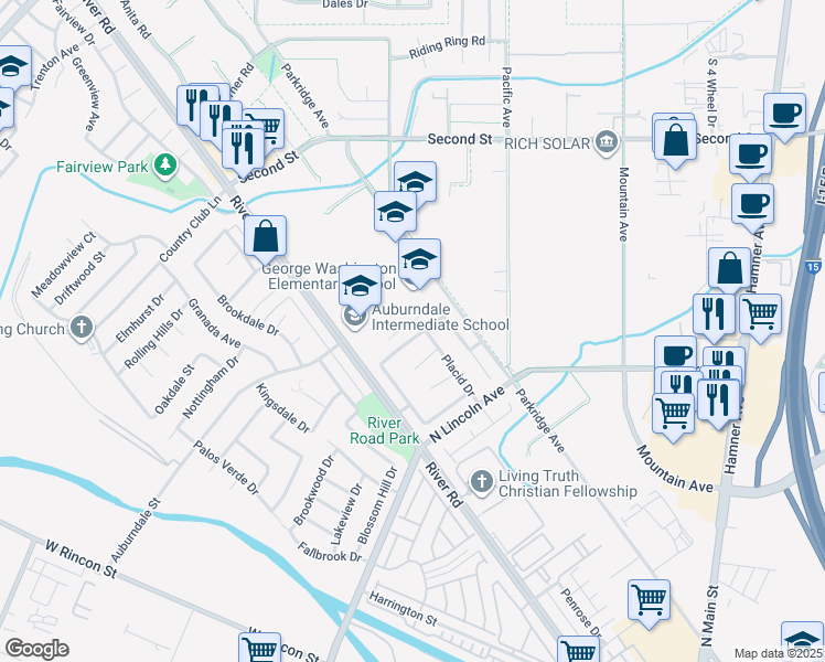 map of restaurants, bars, coffee shops, grocery stores, and more near 1088 Peaceful Drive in Corona