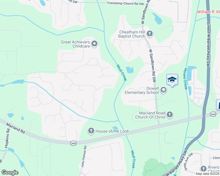 map of restaurants, bars, coffee shops, grocery stores, and more near 2149 Leatherstone Drive in Powder Springs