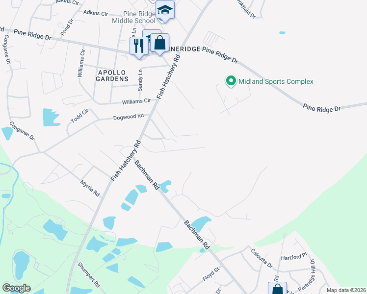 map of restaurants, bars, coffee shops, grocery stores, and more near 201 Long Iron Court in West Columbia