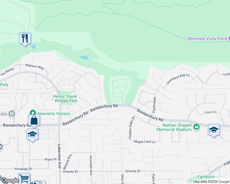 map of restaurants, bars, coffee shops, grocery stores, and more near 18933 Kentucky Downs Lane in Yorba Linda