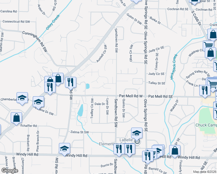 map of restaurants, bars, coffee shops, grocery stores, and more near 141 Summer Crest Place Southwest in Marietta
