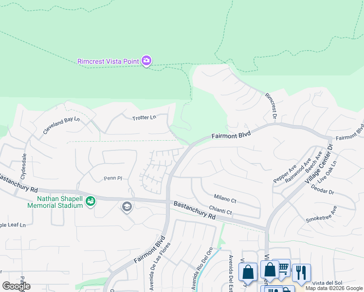 map of restaurants, bars, coffee shops, grocery stores, and more near 4066 Villa Quintana in Yorba Linda