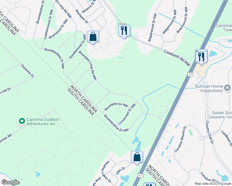 map of restaurants, bars, coffee shops, grocery stores, and more near 192 Boundary Loop Road Northwest in Calabash