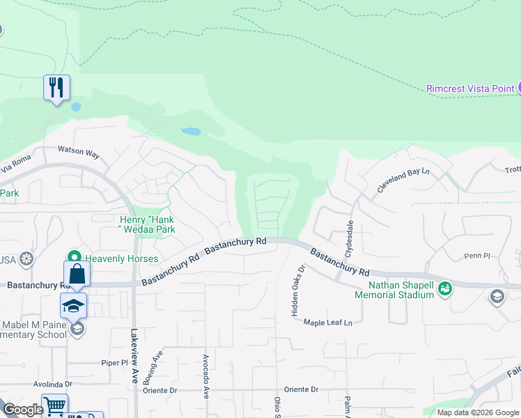 map of restaurants, bars, coffee shops, grocery stores, and more near 18933 Kentucky Downs Lane in Yorba Linda