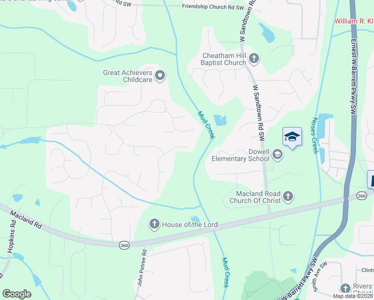 map of restaurants, bars, coffee shops, grocery stores, and more near 2149 Leatherstone Drive in Powder Springs