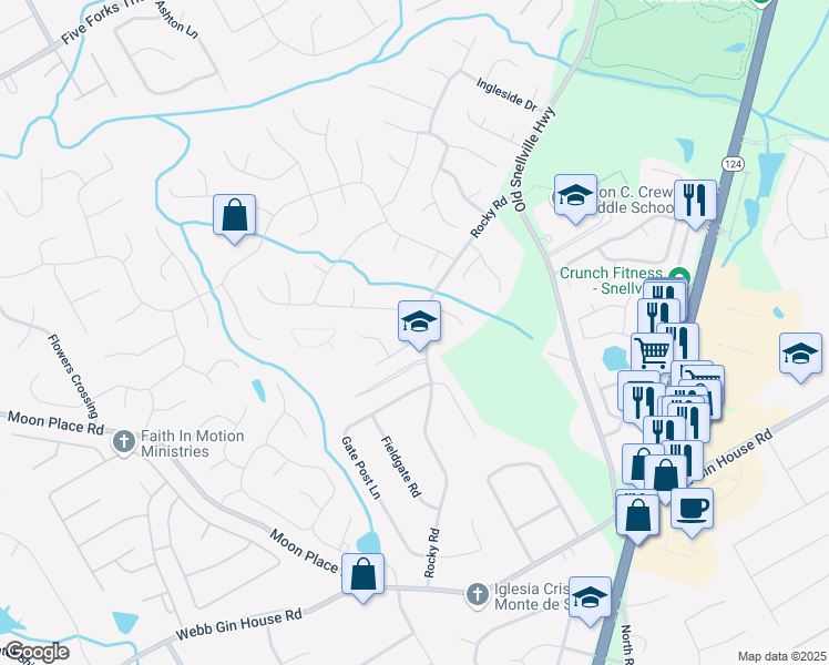 map of restaurants, bars, coffee shops, grocery stores, and more near 1501 Laurelhill Drive Southwest in Lawrenceville