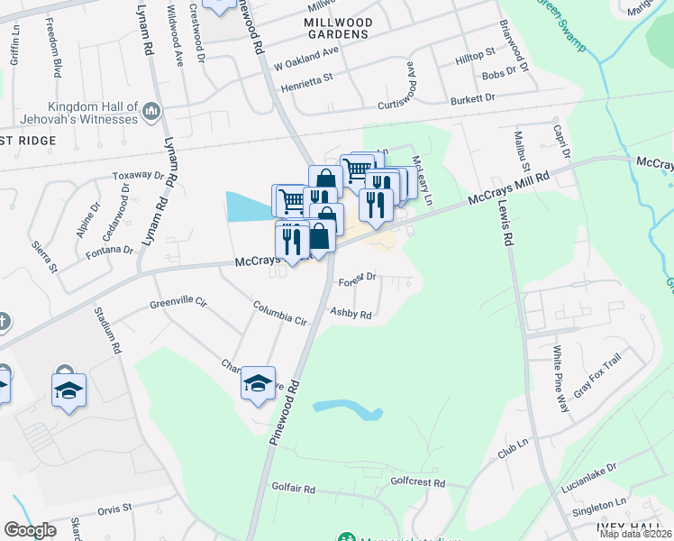 map of restaurants, bars, coffee shops, grocery stores, and more near 1995 Forest Dr in Sumter