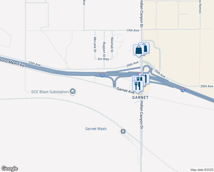 map of restaurants, bars, coffee shops, grocery stores, and more near Garnet Avenue in NO PALM SPRINGS