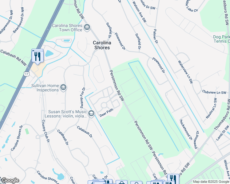 map of restaurants, bars, coffee shops, grocery stores, and more near 519 Deer Path in Calabash