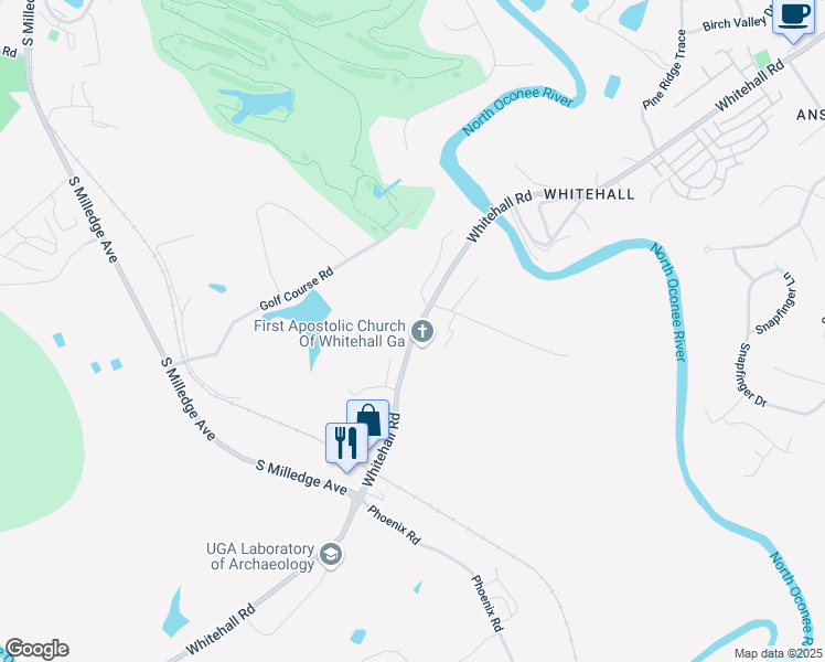 map of restaurants, bars, coffee shops, grocery stores, and more near 745 Whitehall Road in Athens