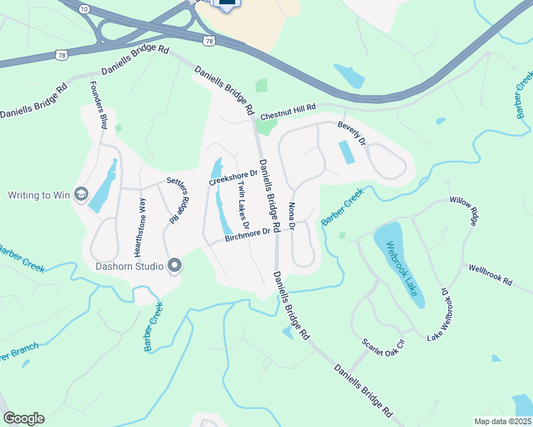 map of restaurants, bars, coffee shops, grocery stores, and more near 1781 Daniells Bridge Road in Athens
