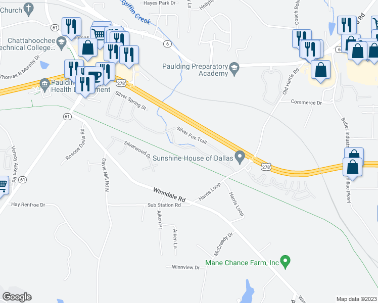 map of restaurants, bars, coffee shops, grocery stores, and more near 253 Silver Ridge Drive in Dallas