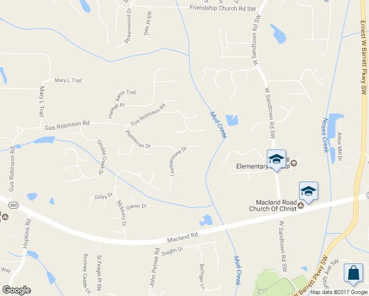 map of restaurants, bars, coffee shops, grocery stores, and more near 2244 Leatherstone Dr in Powder Springs