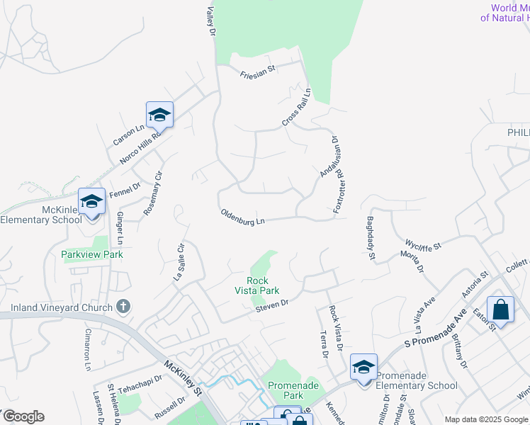 map of restaurants, bars, coffee shops, grocery stores, and more near 229 Oldenburg Lane in Norco