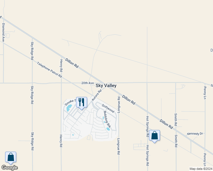 map of restaurants, bars, coffee shops, grocery stores, and more near Dillon Road in Sky Valley