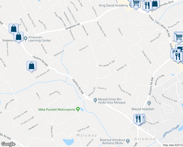 map of restaurants, bars, coffee shops, grocery stores, and more near 5367 Sherwin Drive in Norcross