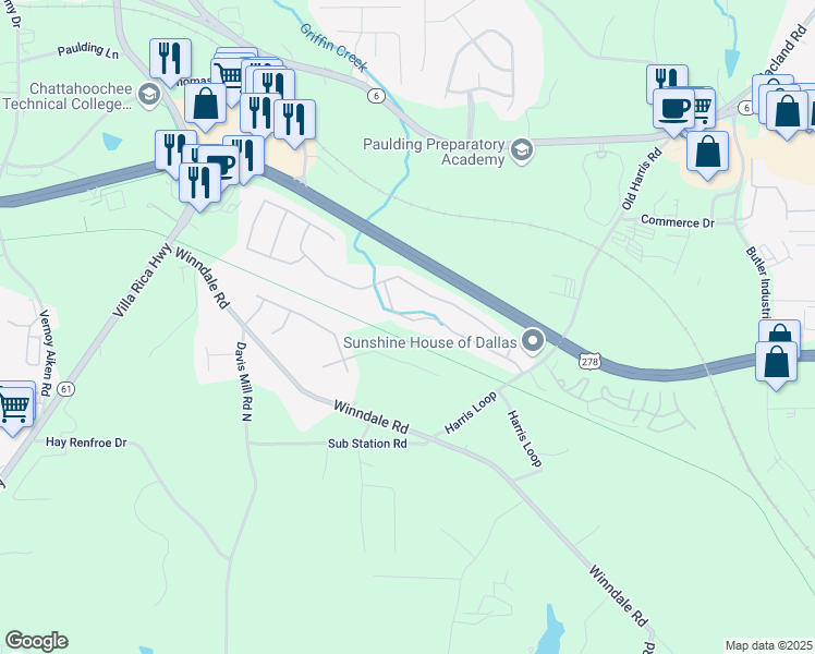 map of restaurants, bars, coffee shops, grocery stores, and more near 261 Silver Ridge Drive in Dallas