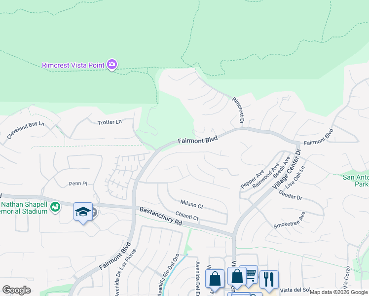 map of restaurants, bars, coffee shops, grocery stores, and more near 20265 Umbria Way in Yorba Linda