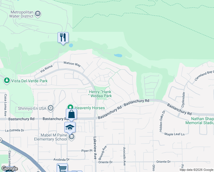 map of restaurants, bars, coffee shops, grocery stores, and more near 18678 Clubhouse Drive in Yorba Linda
