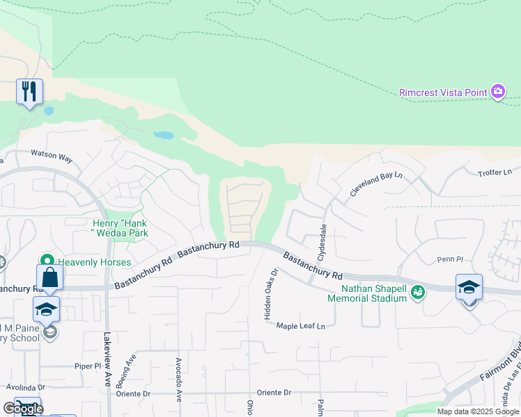 map of restaurants, bars, coffee shops, grocery stores, and more near 4046 Emerald Downs Drive in Yorba Linda