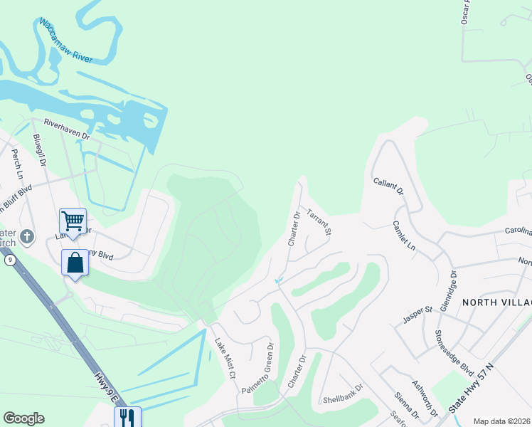 map of restaurants, bars, coffee shops, grocery stores, and more near 625 Charter Drive in Longs