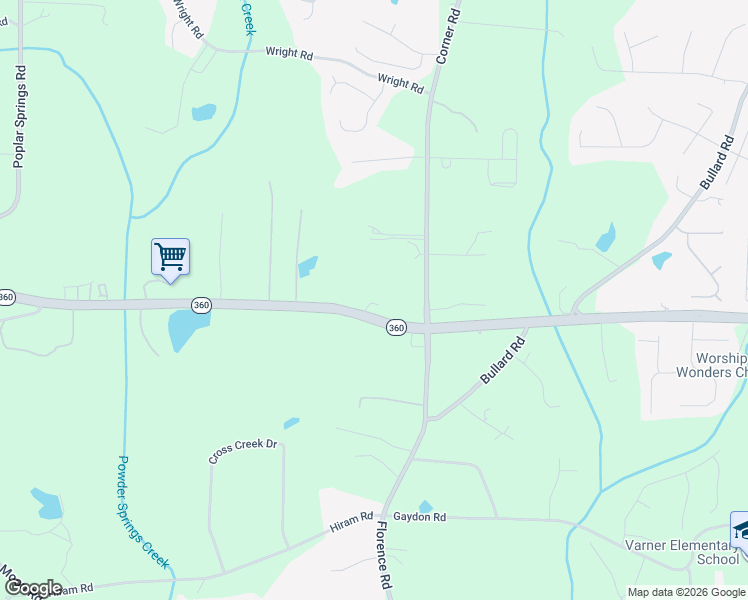 map of restaurants, bars, coffee shops, grocery stores, and more near 5296 Macland Road in Powder Springs