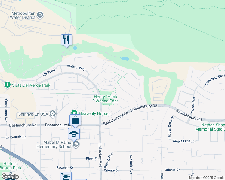 map of restaurants, bars, coffee shops, grocery stores, and more near 18678 Clubhouse Drive in Yorba Linda