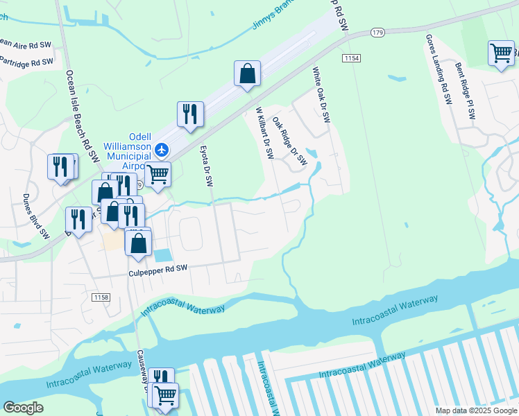 map of restaurants, bars, coffee shops, grocery stores, and more near 5874 Lake Joel Drive in Ocean Isle Beach