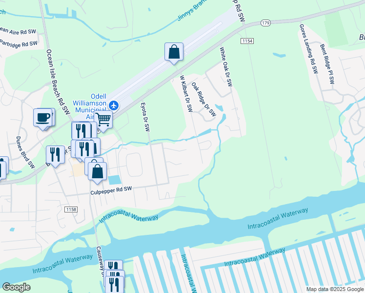 map of restaurants, bars, coffee shops, grocery stores, and more near 5874 Lake Joel Drive in Ocean Isle Beach