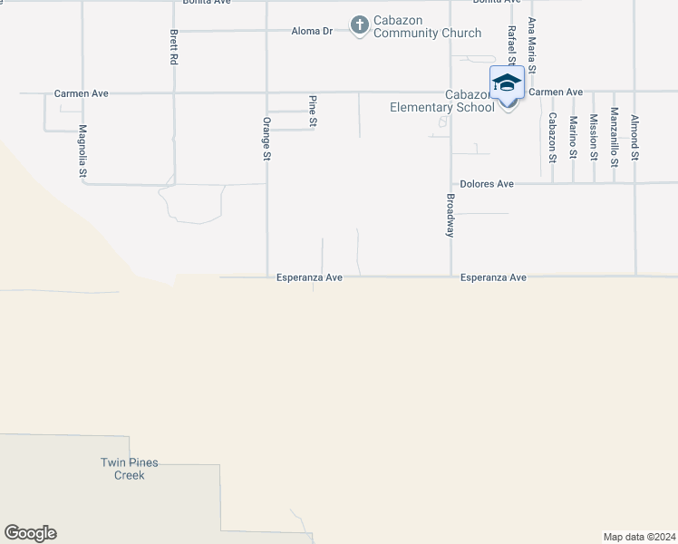 map of restaurants, bars, coffee shops, grocery stores, and more near Esperanza Avenue in Cabazon