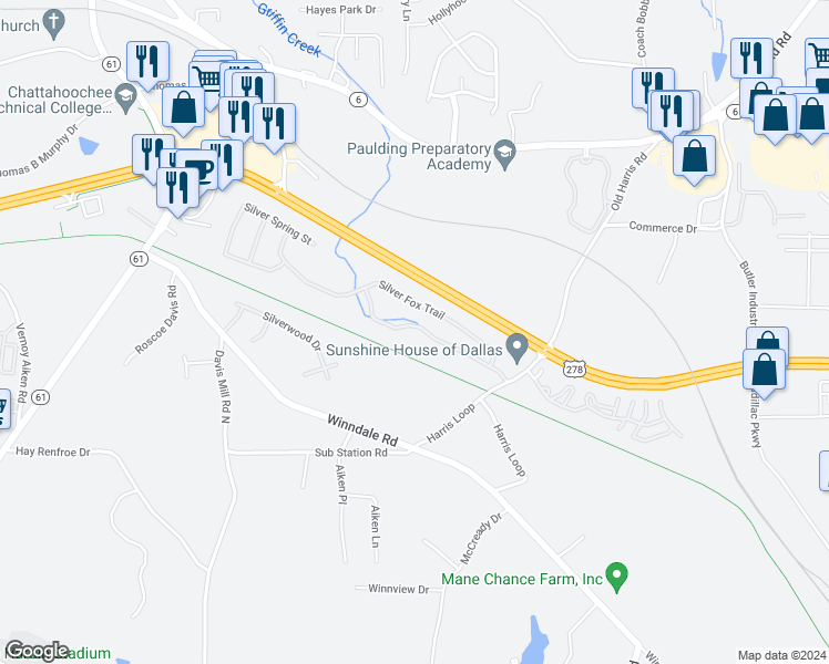 map of restaurants, bars, coffee shops, grocery stores, and more near 247 Silver Ridge Drive in Dallas