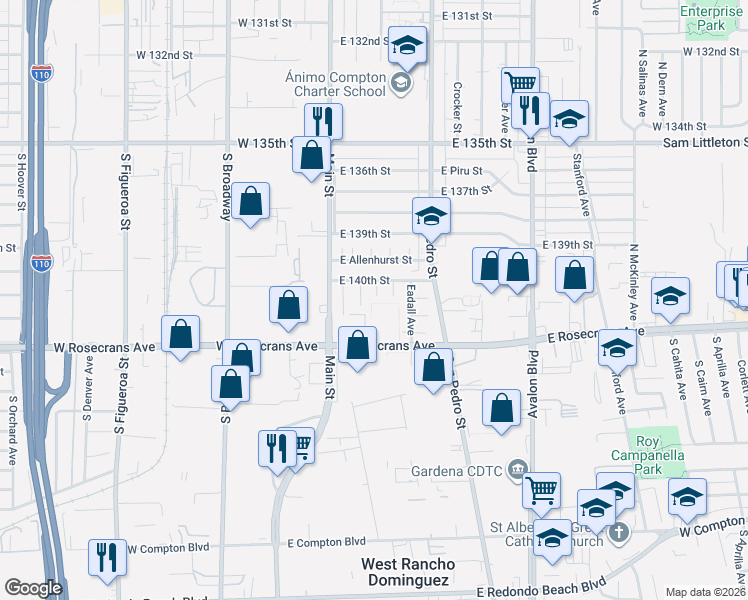 map of restaurants, bars, coffee shops, grocery stores, and more near 14030 Alfeld Avenue in Los Angeles