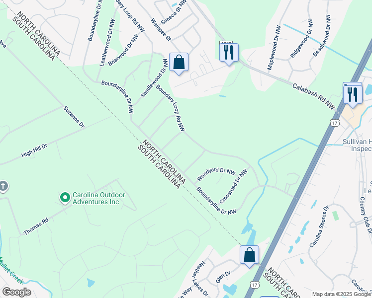 map of restaurants, bars, coffee shops, grocery stores, and more near 243 Berryknoll Drive Northwest in Calabash